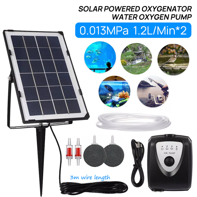 Load image into Gallery viewer, Solar Oxygenator Air Pump Kit Fish Pond Pool Water Oxygen Aerator 3 Modes
