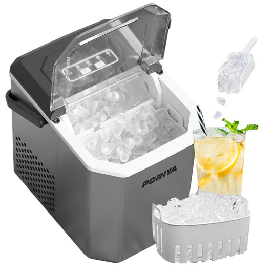PORIYA Portable Ice Maker Machine Ice Cube Tray 12kg Bar Countertop Non-slip