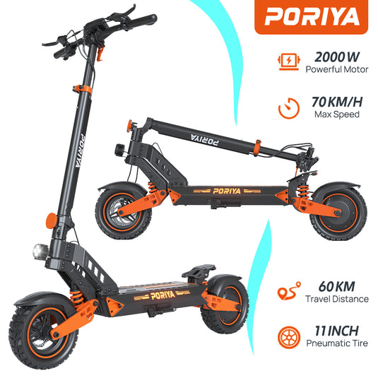 PORIYA Electric Scooter 2000W 70KM/H 60KM Foldable Portable Adult Off Road E-Bike