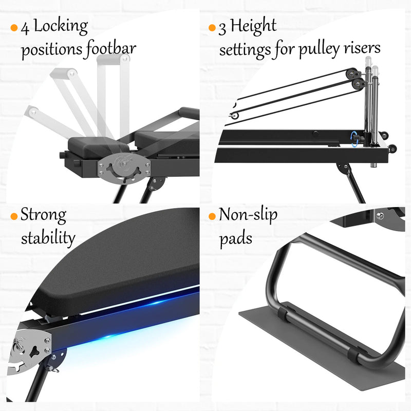 Load image into Gallery viewer, Foldable Pilates Reformer Workout Latex resistance Machine Exercise Yoga Black
