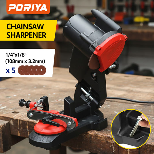 PORIYA Chainsaw Sharpener Electric Chain Blade Sharpening Saw Grinder Bench Tool