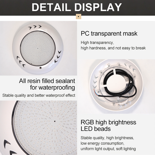 PORIYA 55W Resin Filled Underwater Swimming Pool Light LED RGB with Remote Controller