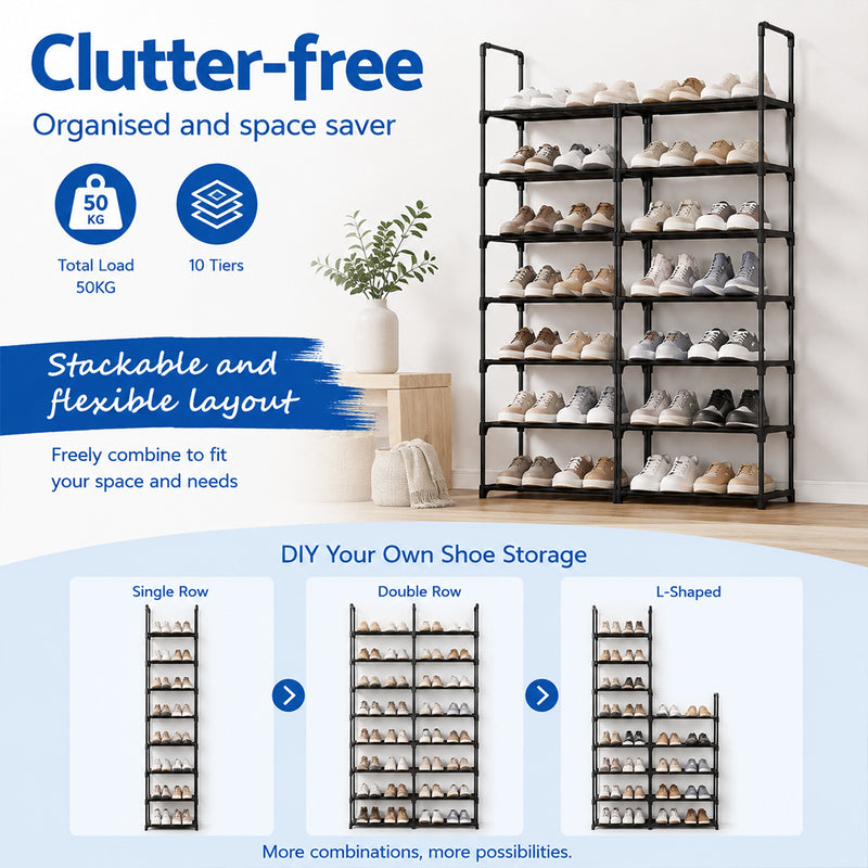 Load image into Gallery viewer, PORIYA 20/50 Pairs 10-Tier Shoe Rack Storage Shelf Metal Frame Stackable Shoe Organizer
