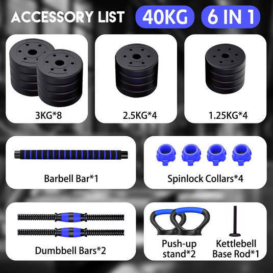 PORIYA 20kg 40kg Dumbbell Set Adjustable Barbell Kettlebell Home Gym Fitness