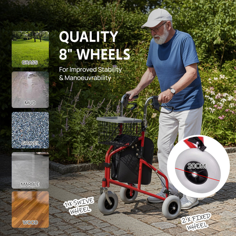 Load image into Gallery viewer, PORIYA Folding Walker Rollator 3 Wheel Mobility Aid Frame Indoor Outdoor Medical w/ Bag
