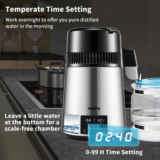 PORIYA 4L Stainless Steel Water Filter Distilled Pure Water Purifier Distiller