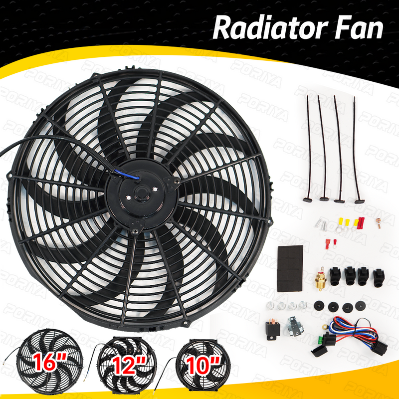 Load image into Gallery viewer, PORIYA 10'' 12" 16" 12V 80W/120W Electric Cooling Radiator Thermo Fan PULL PUSH NEW
