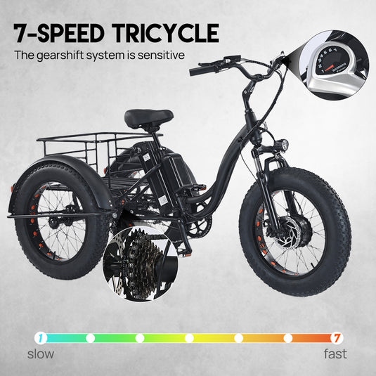 1500W Electric Tricycle escooter Urban City Bicycle Rechargeable 20" Fat Tyre