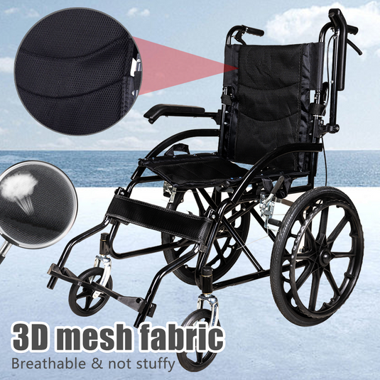 20" Foldable Wheelchair Park Brakes Lightweight Armrest Free Flip for Elderly