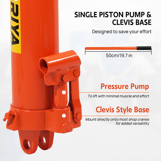 PORIYA 8T Hydraulic Long Ram Jack Lift Jacking Shop Crane Engine Hoist Lifting