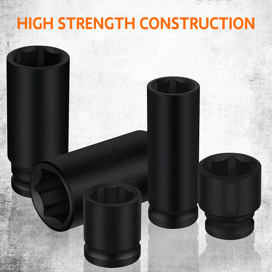 PORIYA 50Pc 3/8" Drive Impact Socket Set Ratchet Wrench Metric SAE Deep Short Sockets