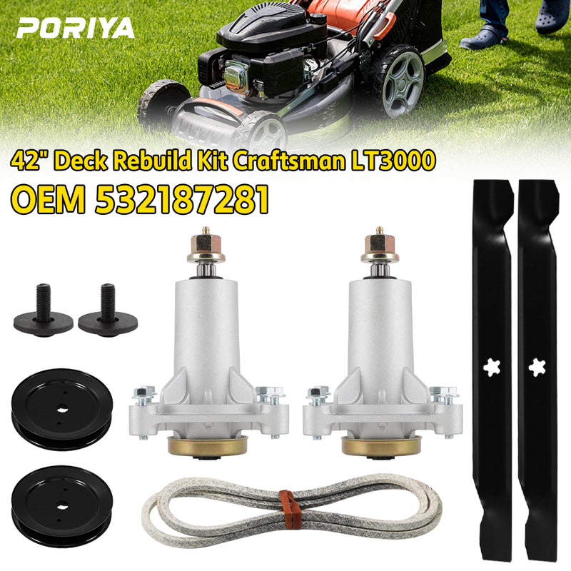 Load image into Gallery viewer, PORIYA Deck Rebuild Kit For 42" Husqvarna Craftsman Spindles Belt Pulley Blades
