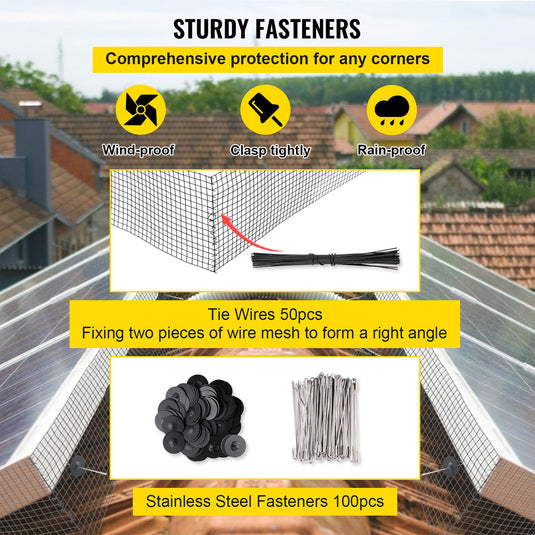 PORIYA 30m Solar Panel Bird Proofing KIT Stainless Steel Mesh & 100Pcs Fasteners