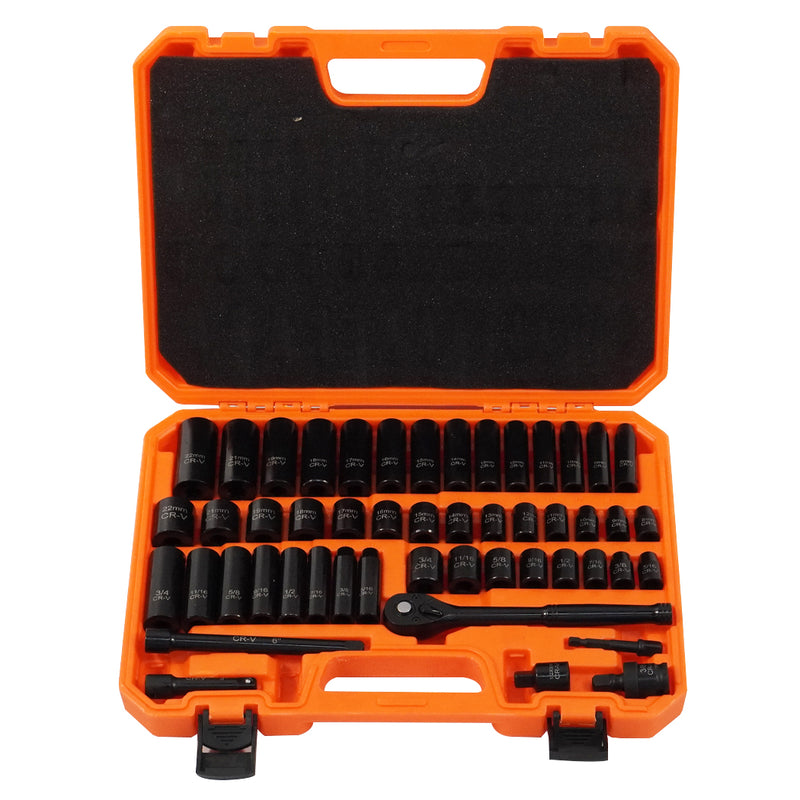 Load image into Gallery viewer, PORIYA 50Pc 3/8" Drive Impact Socket Set Ratchet Wrench Metric SAE Deep Short Sockets
