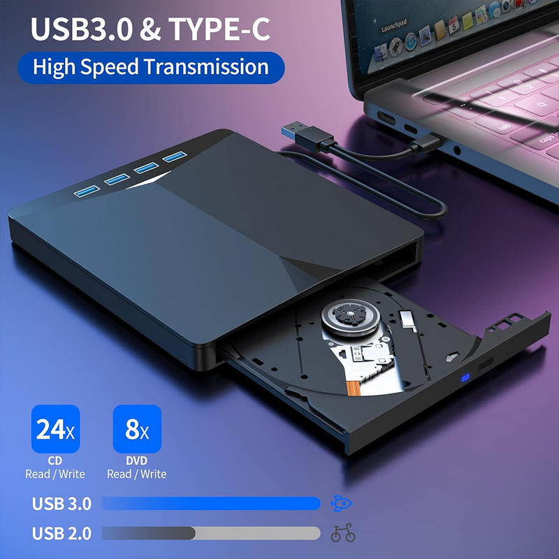 Load image into Gallery viewer, PORIYA 7in1 External CD/DVD Drive Writer Burner Player Drive PC Laptop for Mac Windows
