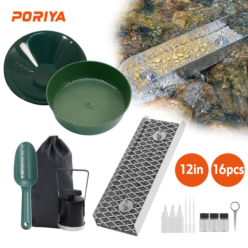 Load image into Gallery viewer, PORIYA Gold Panning Kit With Sluice Box 12" Aluminum Gold Mining Equipment 16 PC
