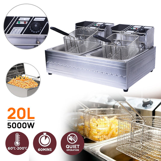 PORIYA Electric Deep Fryer 10L / 20L Commercial Bench Top Single Stainless Steel 2500W