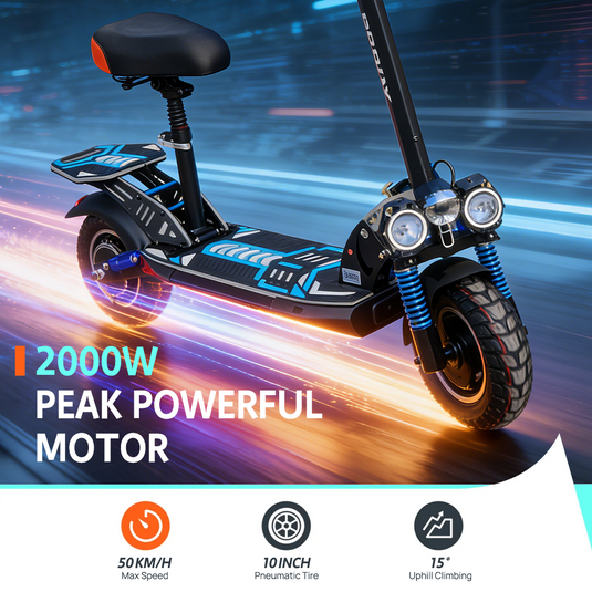PORIYA NEW Electric Scooter w/RGB Light 2000W 50KM/H Foldable Adult Off Road E-Bike