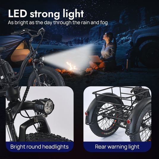 PORIYA 1500W Electric Tricycle escooter Urban City Bicycle Rechargeable 20" Fat Tyre