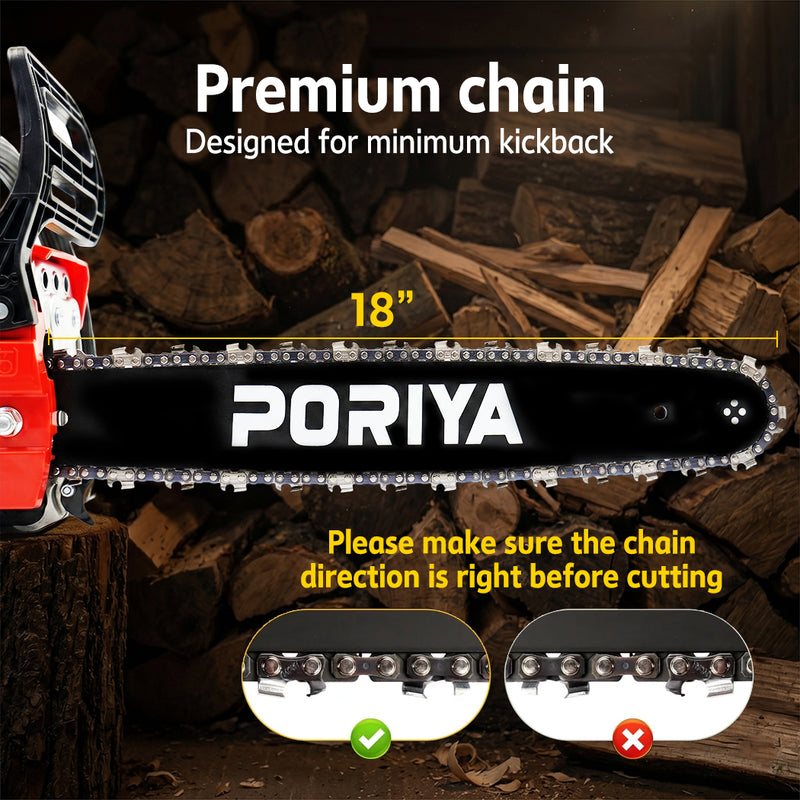 Load image into Gallery viewer, PORIYA 45cc Petrol Chainsaw Commercial 18" Bar Chain Saw E-Start Tree Pruning

