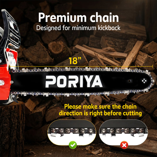 PORIYA 45cc Petrol Chainsaw Commercial 18" Bar Chain Saw E-Start Tree Pruning