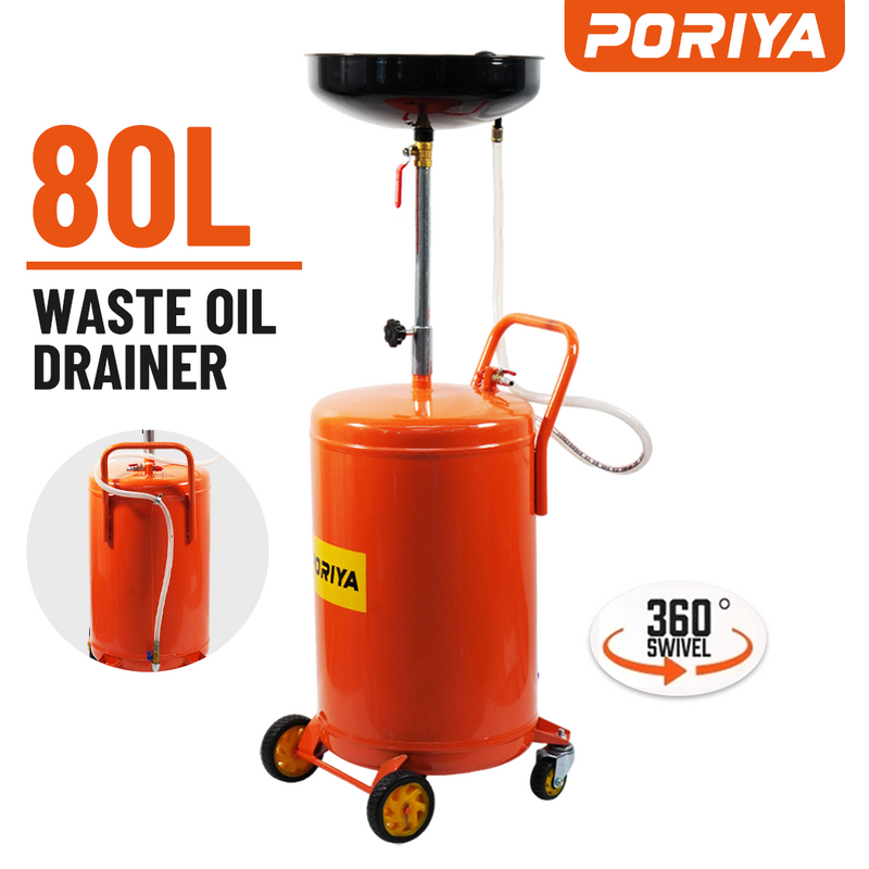 Load image into Gallery viewer, PORIYA 80L Waste Oil Drainer Fluid Change Tank Oil Drain Container Air Operated Mobile
