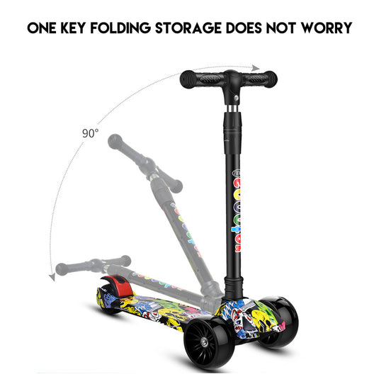 PORIYA Foldable Kids Scooter Adjustable Height Flashing LED Lights 3 Wheels Kick Push