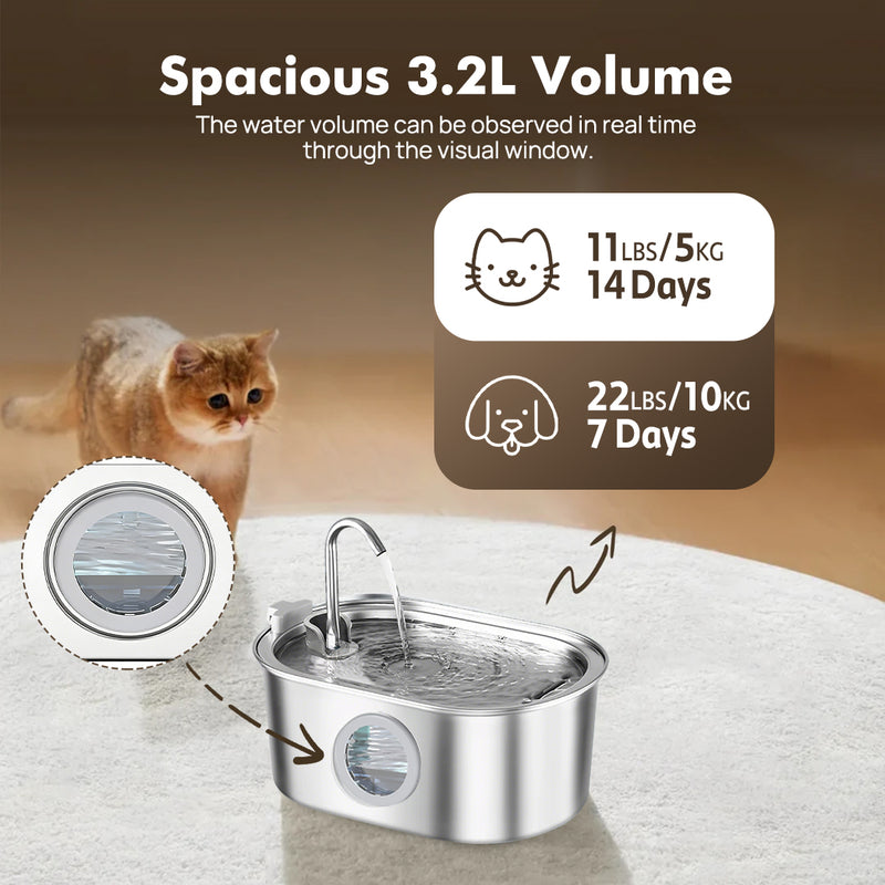 Load image into Gallery viewer, PORIYA 304 Stainless Steel Water Fountain Pet Dog Cat Drinking Dispenser Filter Feeder
