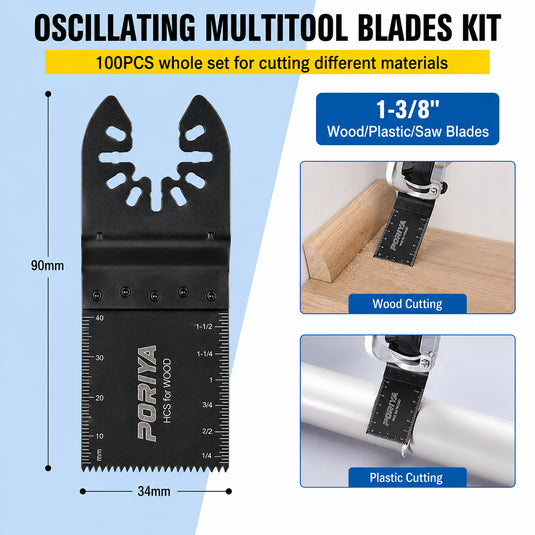 PORIYA 100/200PCS Oscillating Multi Tool Saw Blades Multi Tool Blades for Wood Plastic