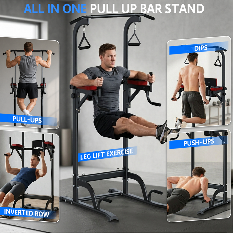 Load image into Gallery viewer, PORIYA Foldable Power Tower Chin Up Station Push Pull Up Bar Knee Raise Weight Dip Gym
