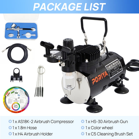 PORIYA Airbrush Compressor W/ 3L Air Tank Dual Action Paint Airbrush Spray Gun Nail Set