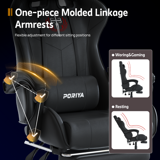 PORIYA Ergonomic Gaming Chair PU Home Office Reclining Computer Chair w/Footrest