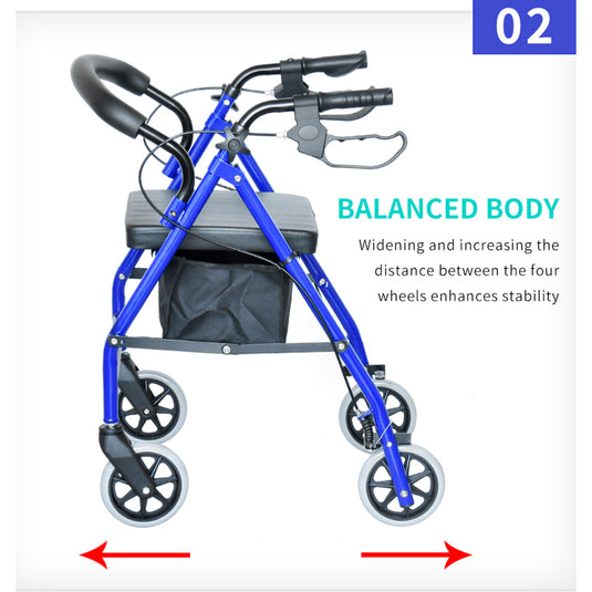 Classic Rollator Walker Lightweight Folding Mobility Walking Rollator Walker