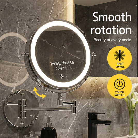 PORIYA 8" Makeup Mirror 1X/10X Magnifying 360° Rotate Extendable Mirror 54 LEDs Mirror