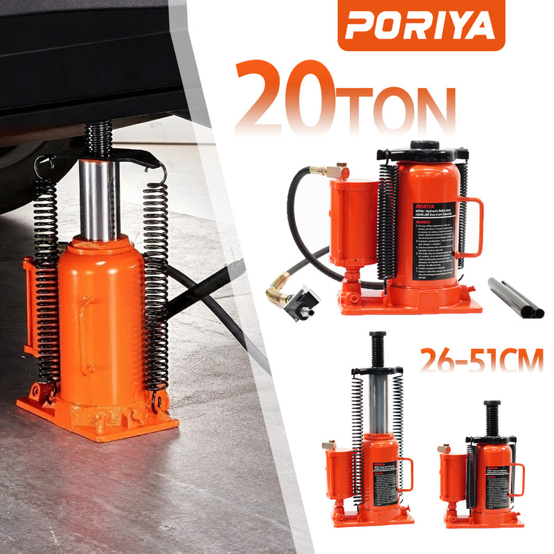 Load image into Gallery viewer, PORIYA 20 Ton Air &amp; Manual Hydraulic Bottle Jack Heavy Car Truck Lift Heavy Duty Steel
