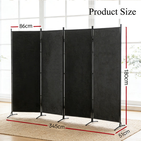 PORIYA 4-Panel Room Divider Privacy Screen Folding Steel Frame Fabric Partition Stand