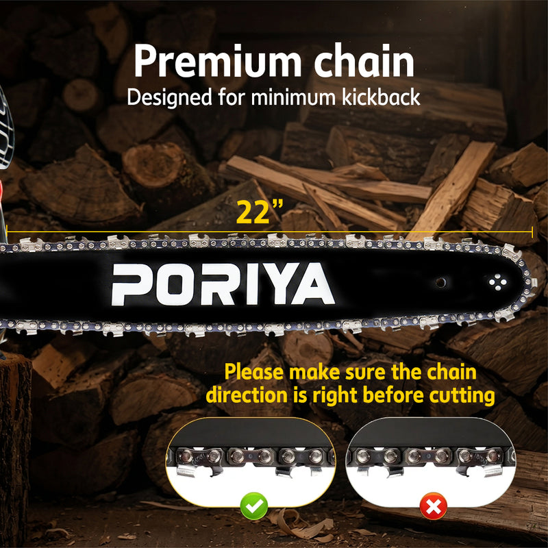Load image into Gallery viewer, PORIYA 62cc Petrol Chainsaw Commercial 22" Bar Chain Saw E-Start Tree Pruning
