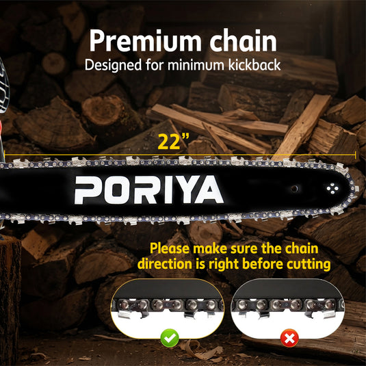 PORIYA 62cc Petrol Chainsaw Commercial 22" Bar Chain Saw E-Start Tree Pruning