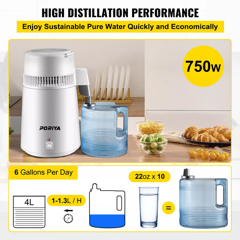 Load image into Gallery viewer, PORIYA 4L Stainless Steel Water Filter Distilled Pure Water Purifier Distiller

