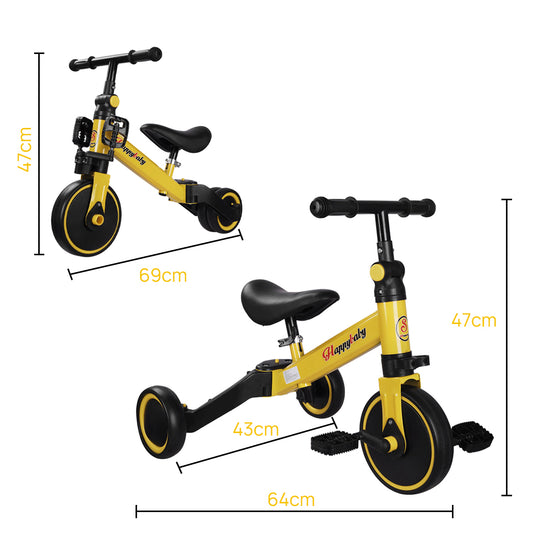 PORIYA 3 in1 Toddler Kid Ride on Toy Balance Bike Scooter Tricycle 1.5-4 Years Push Car