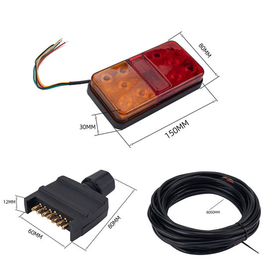 PORIYA LED Trailer Tail Light Kit Pair Plug 8m 5 Core Wire Caravan Ute 7 Pin Flat Set