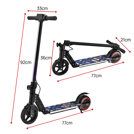 Electric Scooter 130W 16KM/H 8KM Range LED Light Folding Portable Ride Kids Teen