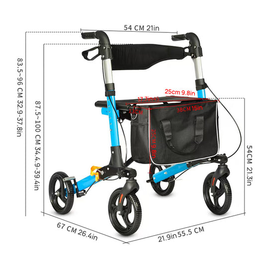 Rollator Walker Aluminium Foldable Walking Frame Mobility Aid Rollator 4 Wheels