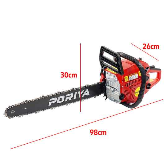 PORIYA 62cc Petrol Chainsaw Commercial 22" Bar Chain Saw E-Start Tree Pruning