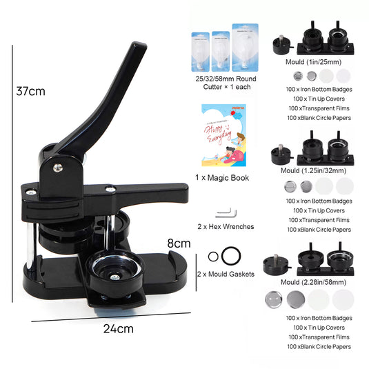 PORIYA 3-in-1 Button Maker Machine 25/32/58mm Pin Badge Maker 300 Button Parts
