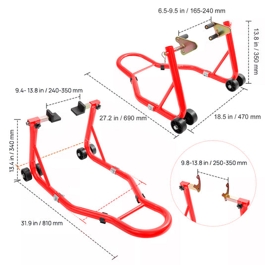 PORIYA 1100lbs Motorbike Dolly Motorcycle Front Wheel Stand and Rear Wheel Stand 2PC