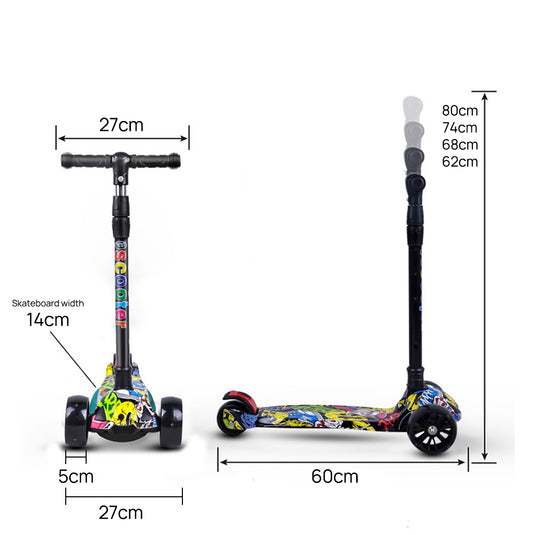 PORIYA Foldable Kids Scooter Adjustable Height Flashing LED Lights 3 Wheels Kick Push