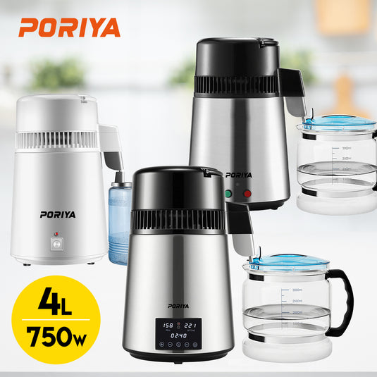 PORIYA 4L Stainless Steel Water Filter Distilled Pure Water Purifier Distiller