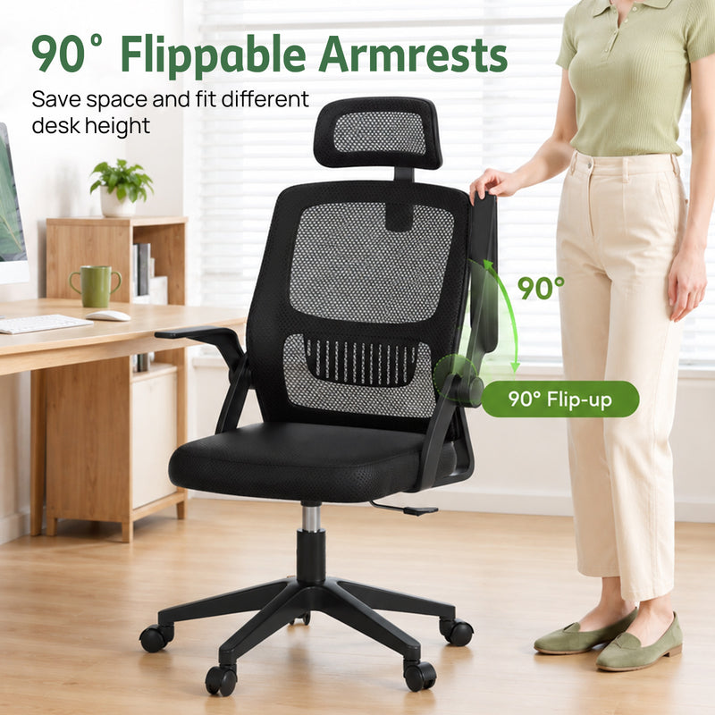 Load image into Gallery viewer, Ergonomic Home Office Chair with Lumbar Support and Adjustable Headrest High Back Mesh Desk Chair Flip-up Armrest Ergonomic Computer Chair
