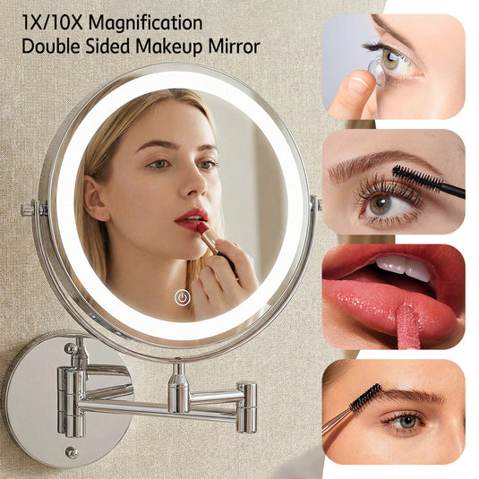 PORIYA 8" Makeup Mirror 1X/10X Magnifying 360° Rotate Extendable Mirror 54 LEDs Mirror